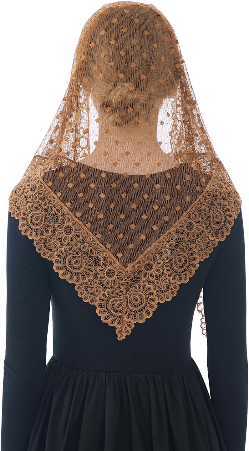 Wgior Triangle Vintage Inspired Lace Chapel Veils Catholic Mass Head Covering Scarf Mantilla Veils for Church - Image 3